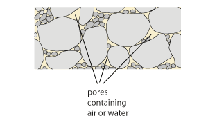 Pores containing air or water spaces